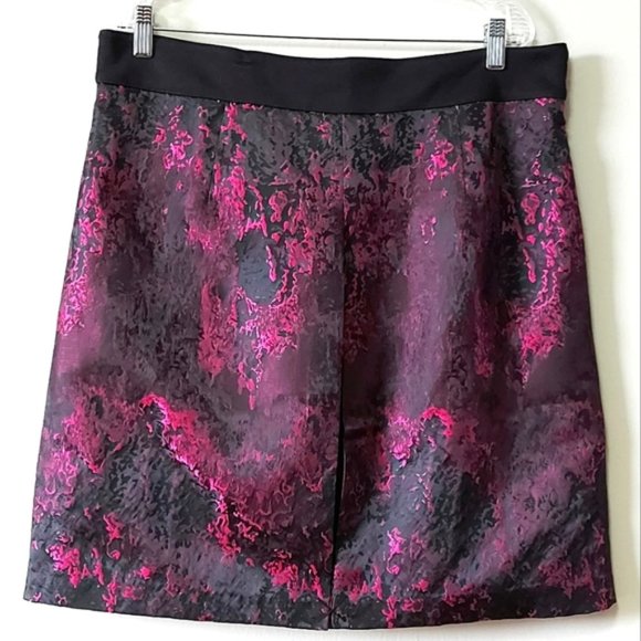 VTG Spanner Skirt Size 14 Black Wine Berry Midi Box Pleats Front and Back - Picture 1 of 8